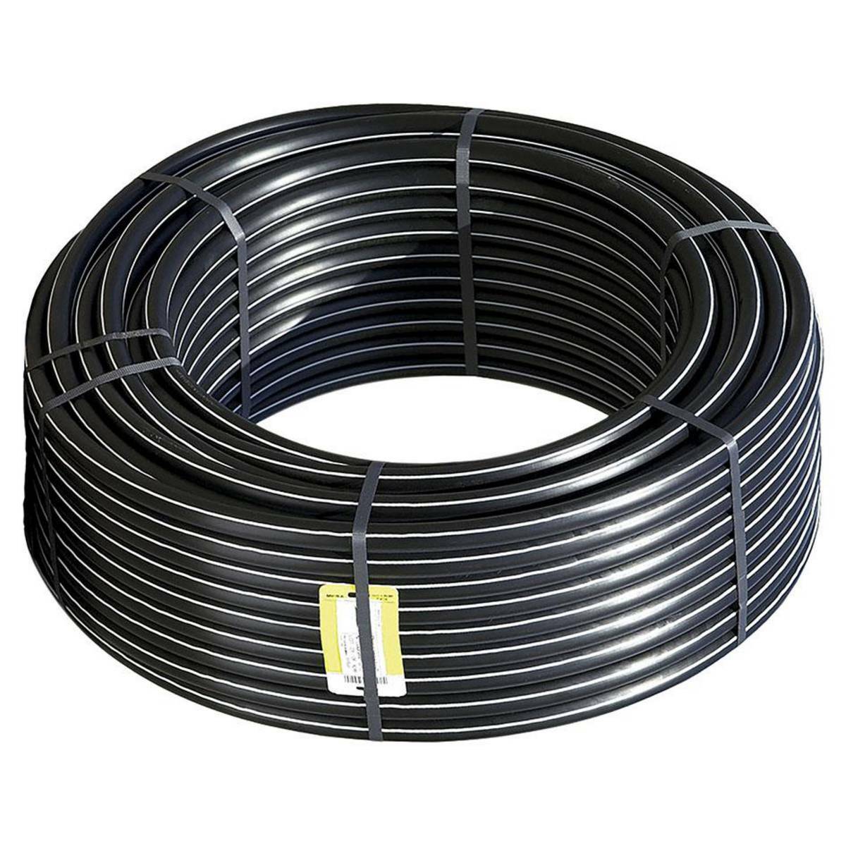 Tube irrigation noir bandes blanches Poly-HPM® PE80 PN10 couronne 50m